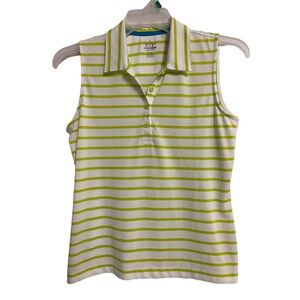 EP Tour Tech womens Medium Green White Stripe Golf Sleeveless Polo